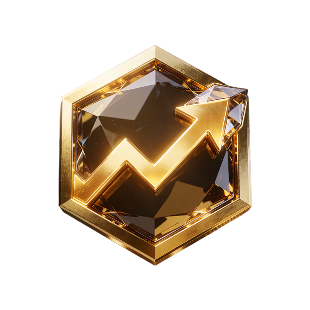 Gyldent hexagon-emblem med en stigende zigzag-kurve og pil, ikon for JB Originals Crash
